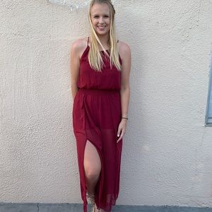 Red flowy jumpsuit